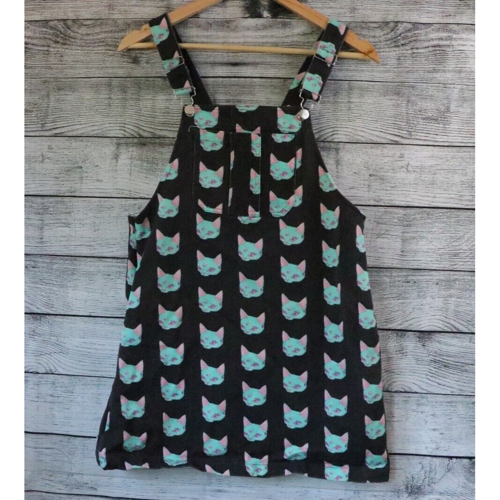 Shein Medium Third Eye Cat Overall Denim Dress Black